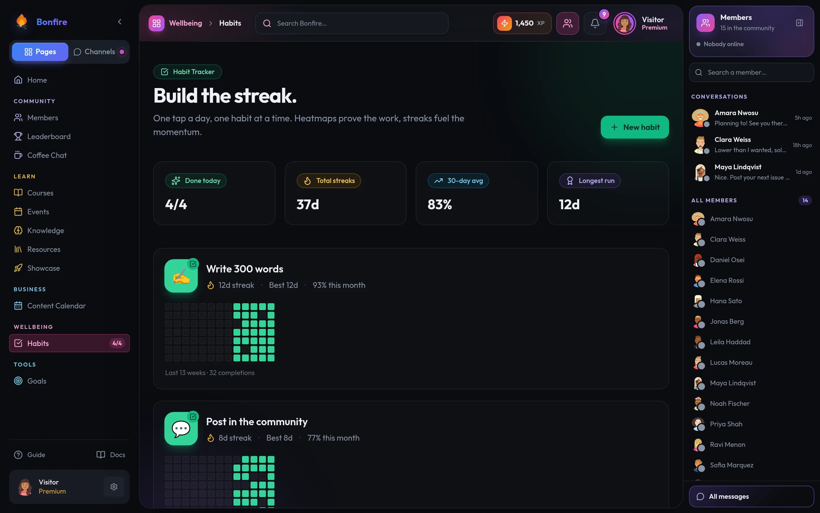 Bonfire Habits screen