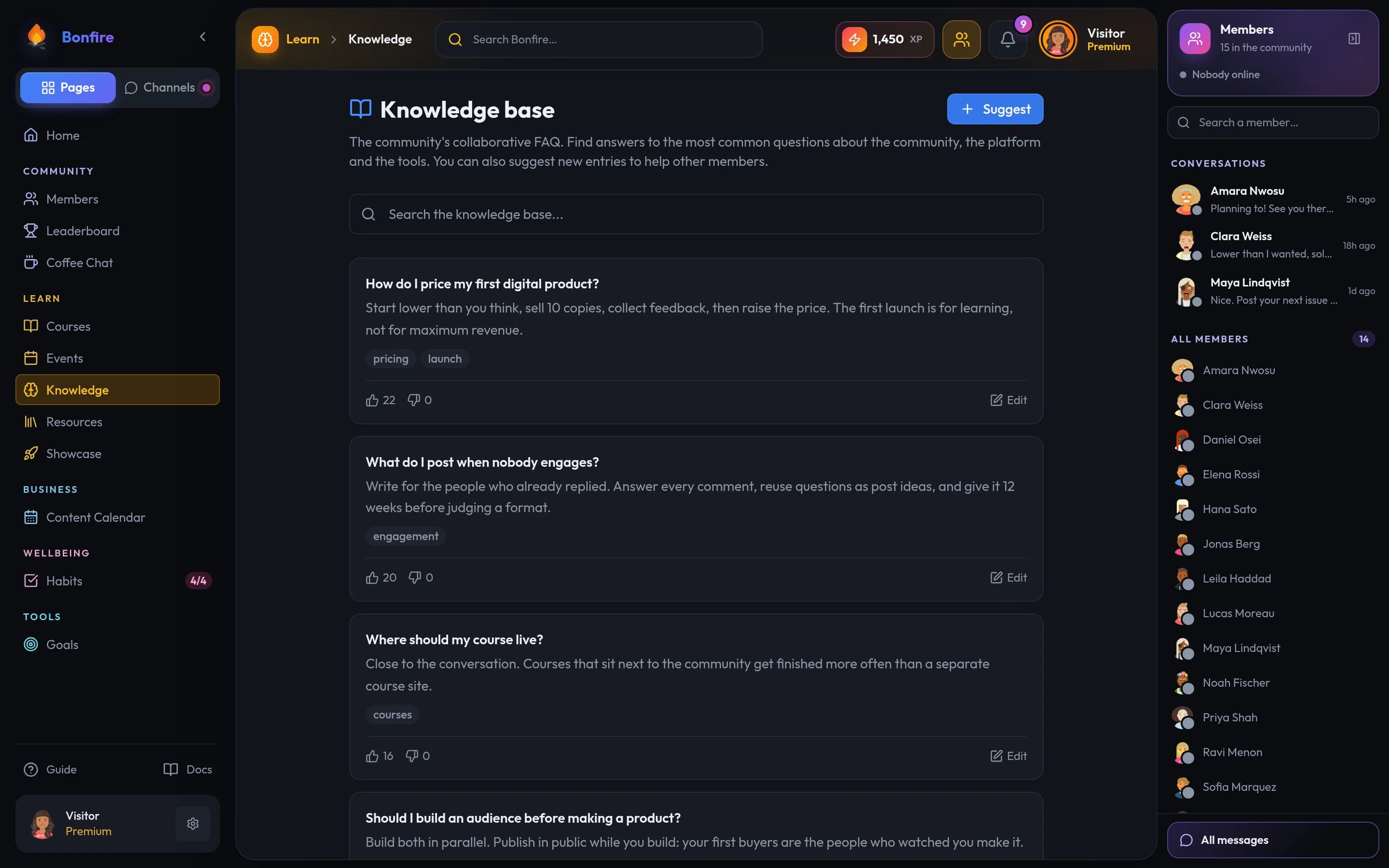 Bonfire Knowledge screen