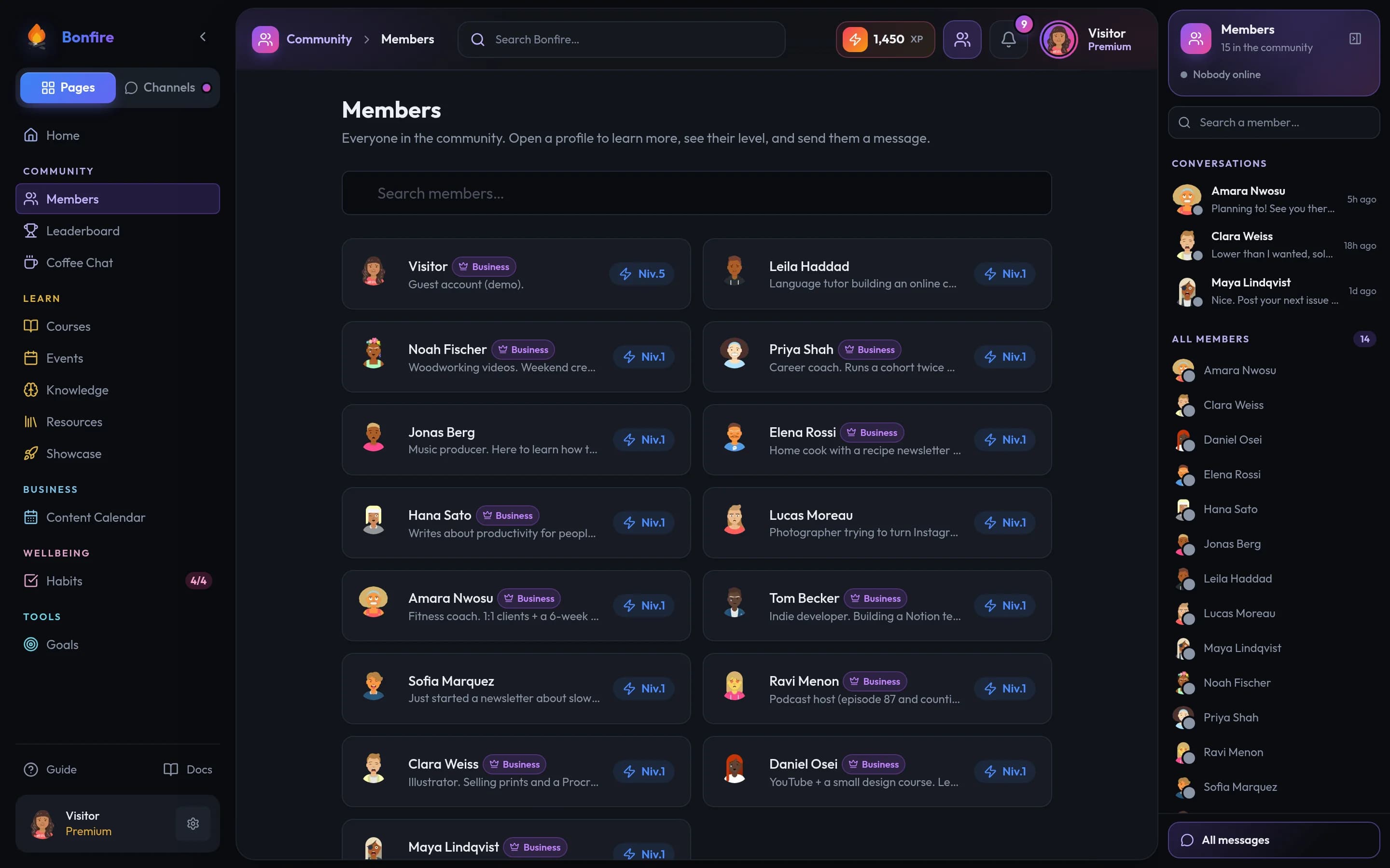 Bonfire Members screen